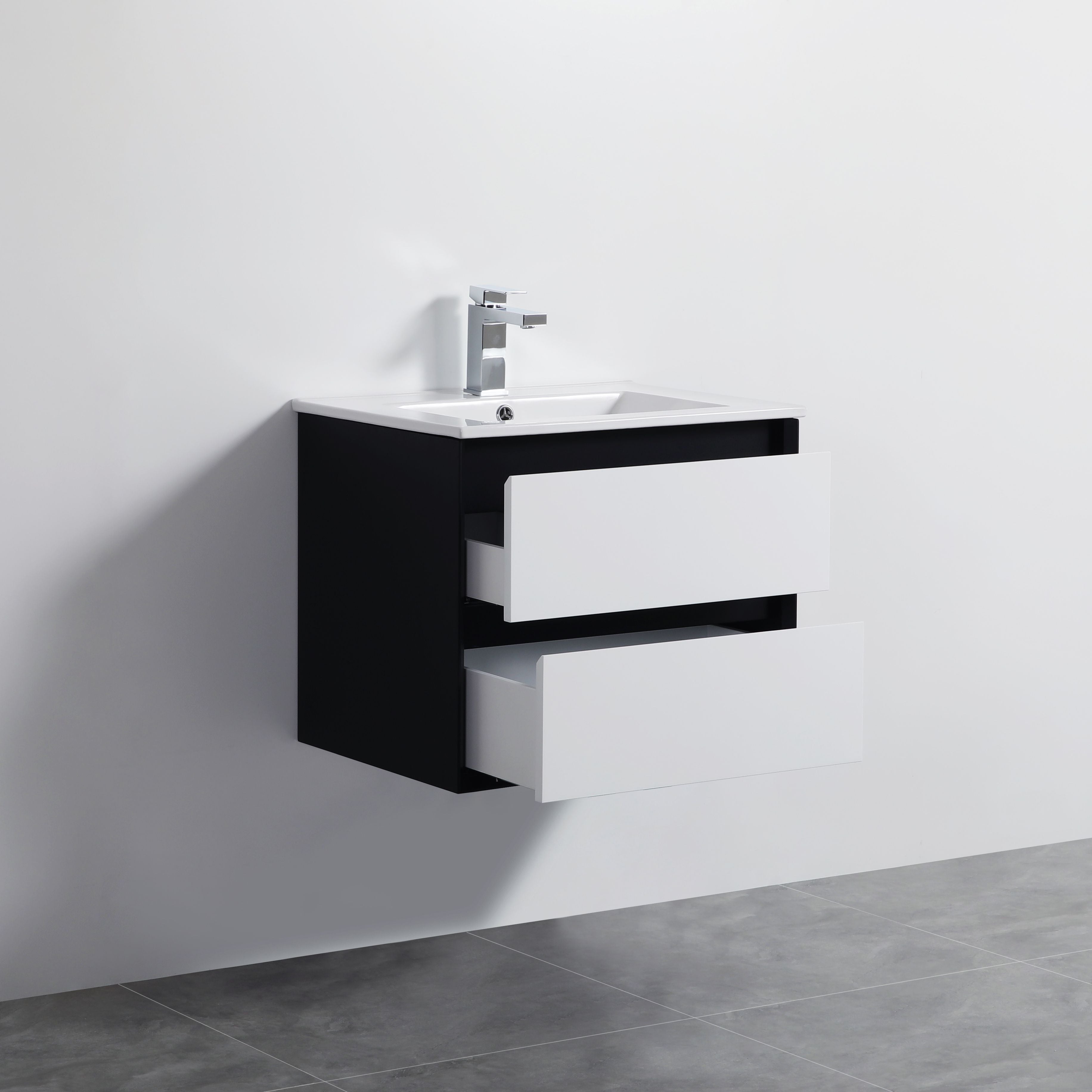 POSEIDON PETRA MATTE WHITE AND MATTE BLACK 600MM WALL HUNG VANITY