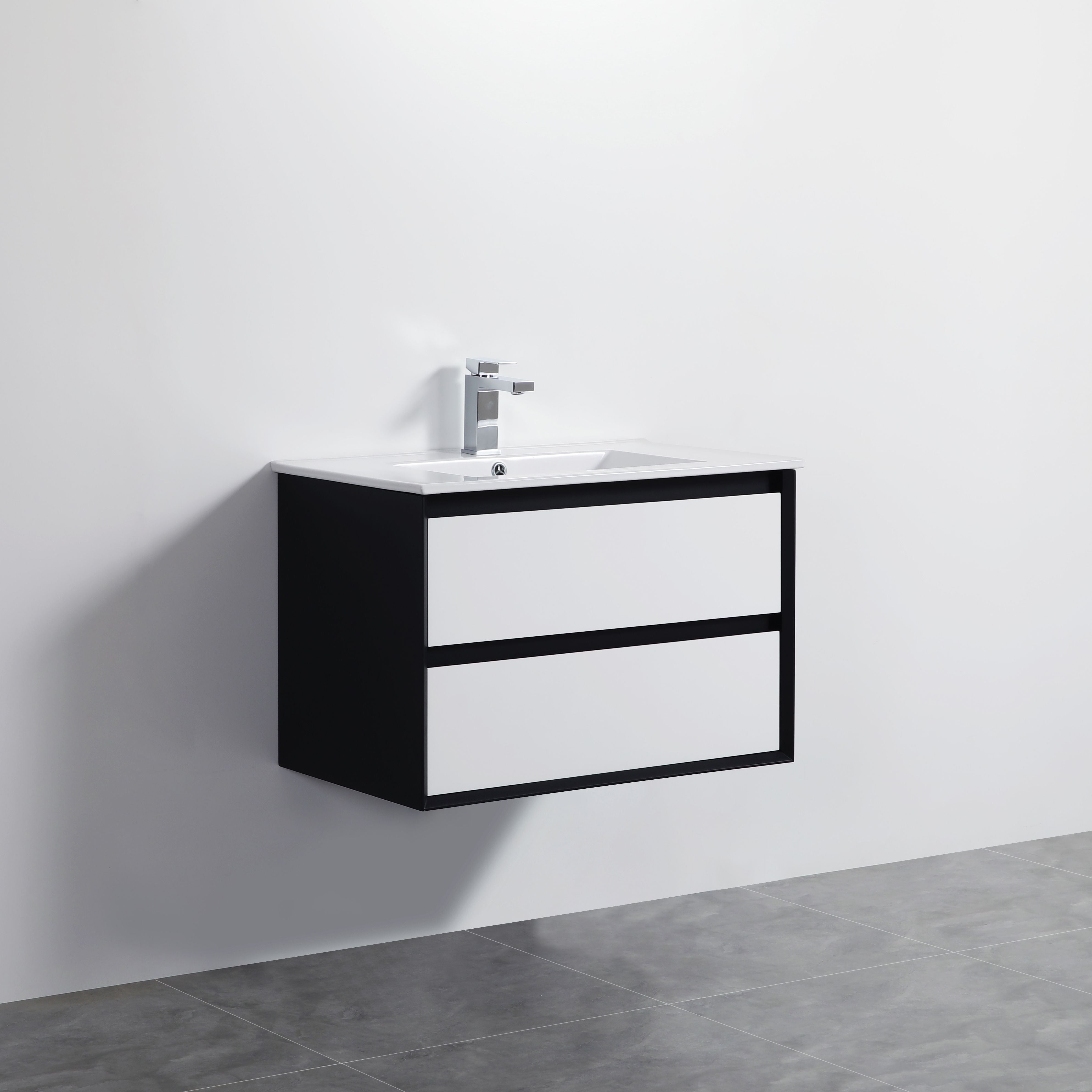 POSEIDON PETRA MATTE WHITE AND MATTE BLACK 750MM WALL HUNG VANITY