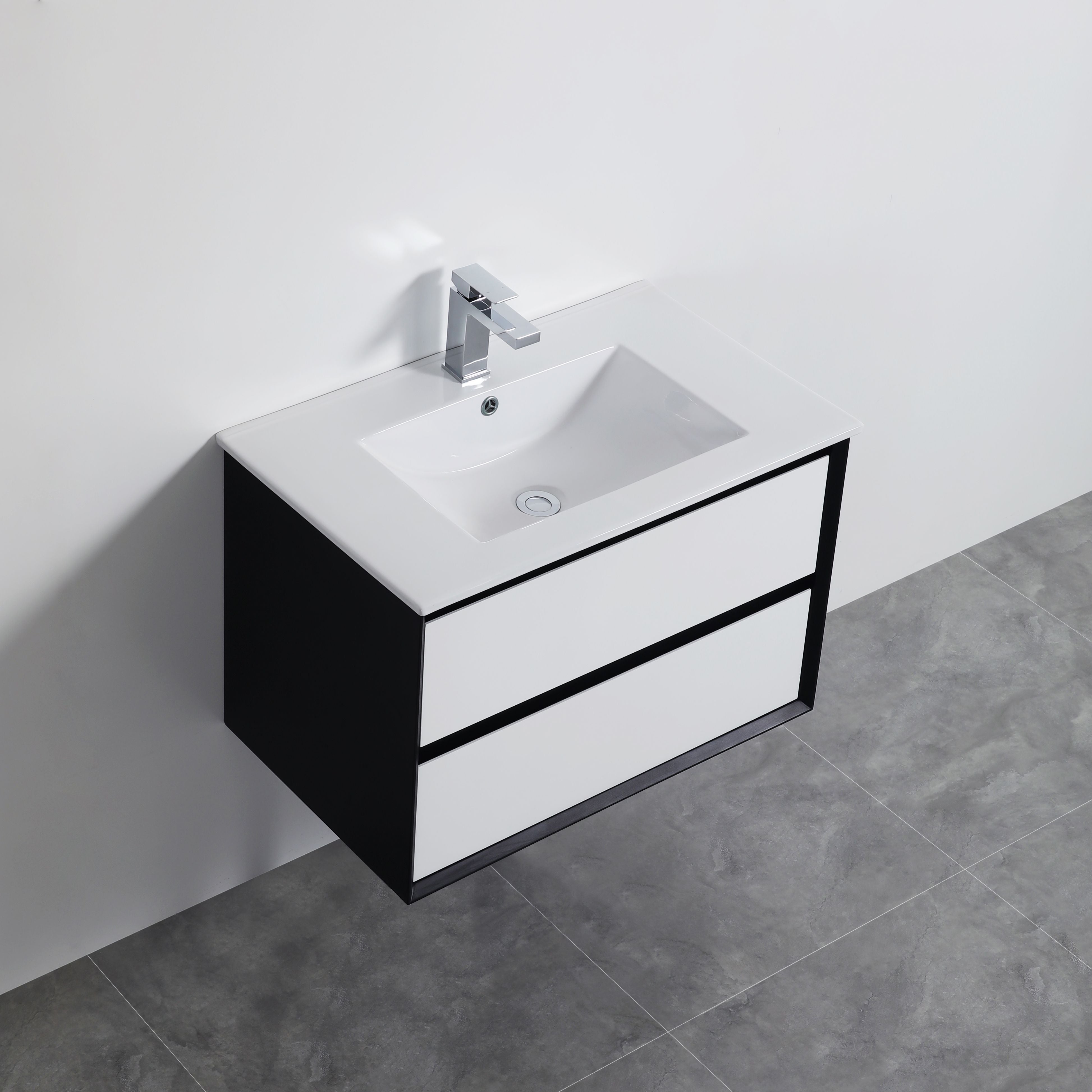 POSEIDON PETRA MATTE WHITE AND MATTE BLACK 750MM WALL HUNG VANITY