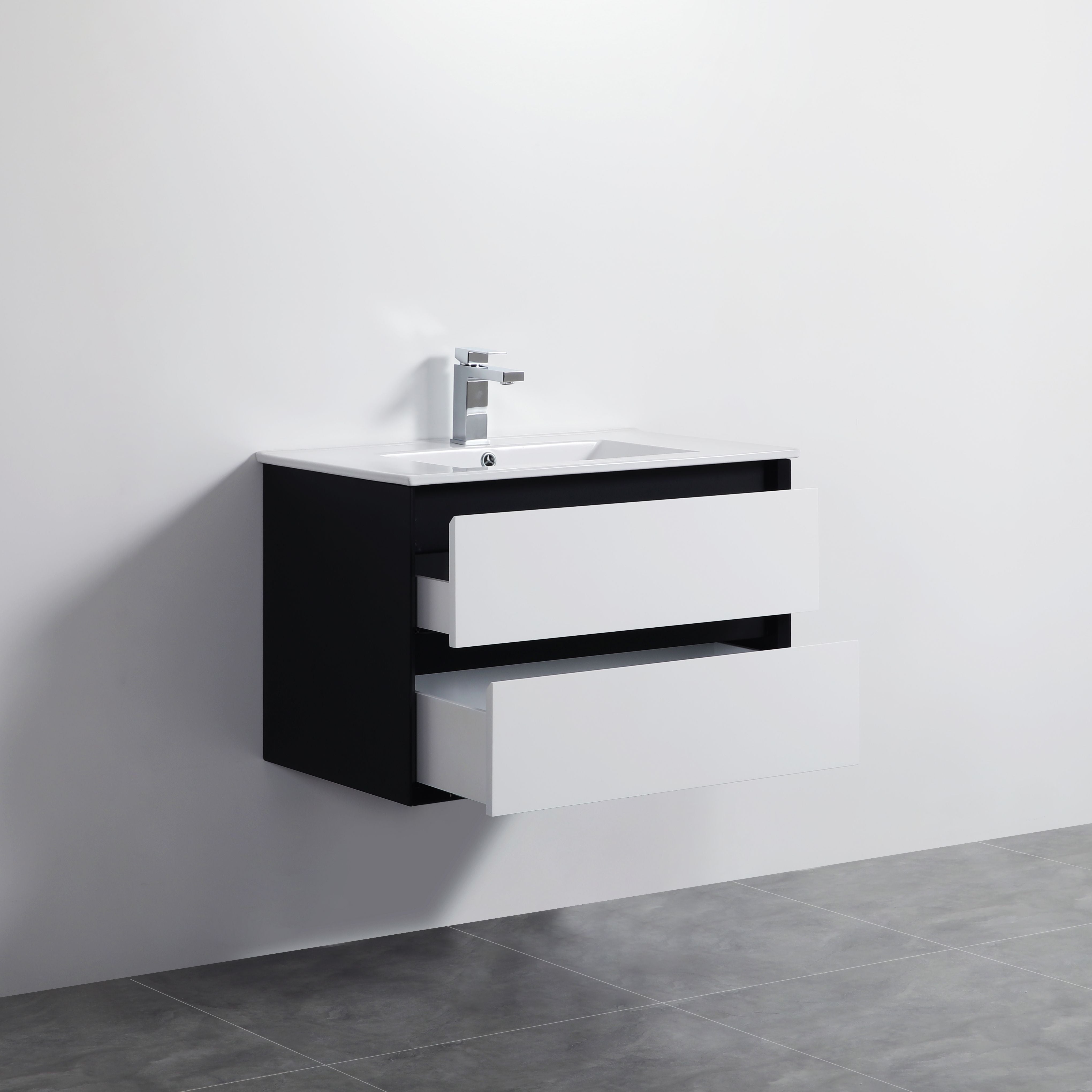 POSEIDON PETRA MATTE WHITE AND MATTE BLACK 750MM WALL HUNG VANITY