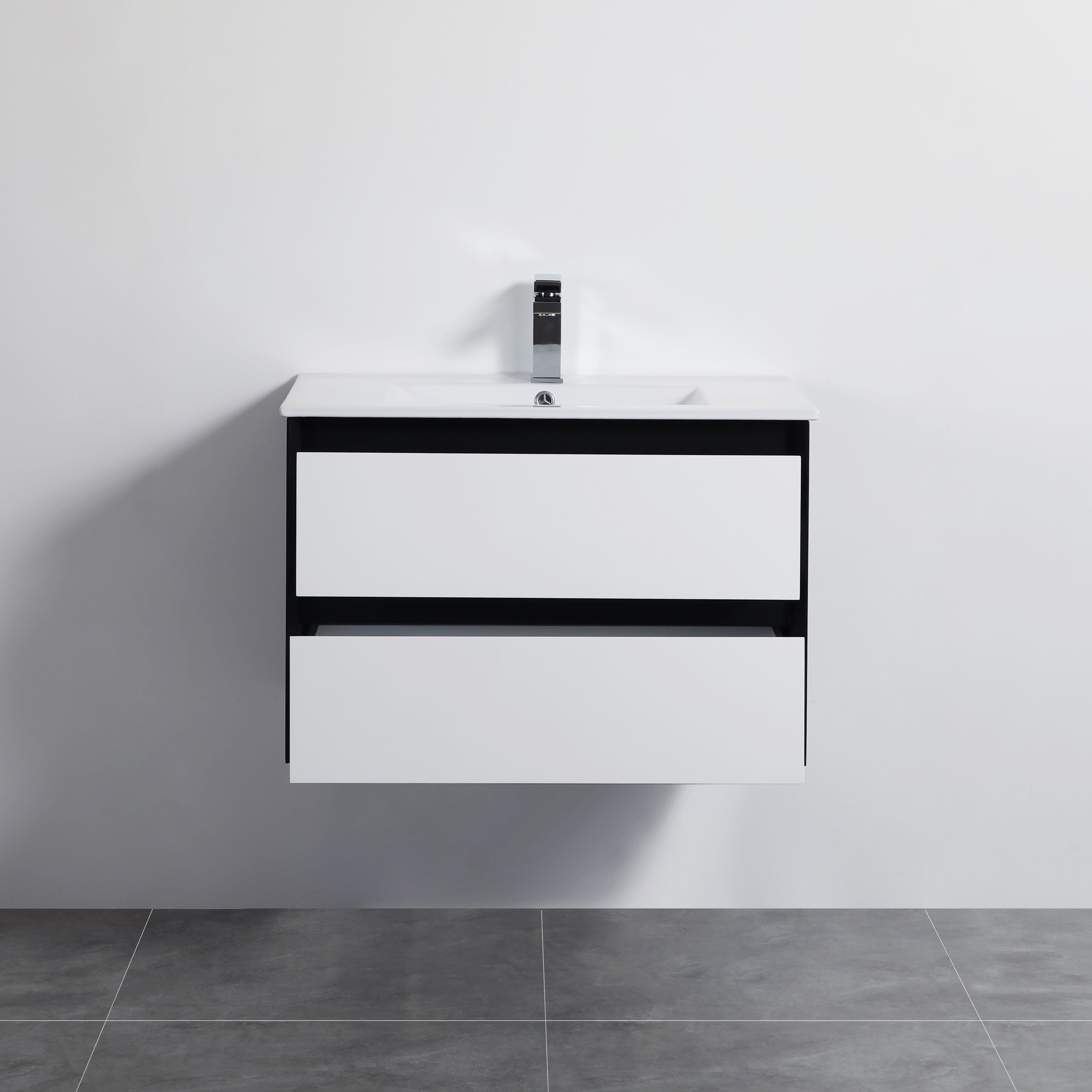 POSEIDON PETRA MATTE WHITE AND MATTE BLACK 750MM WALL HUNG VANITY