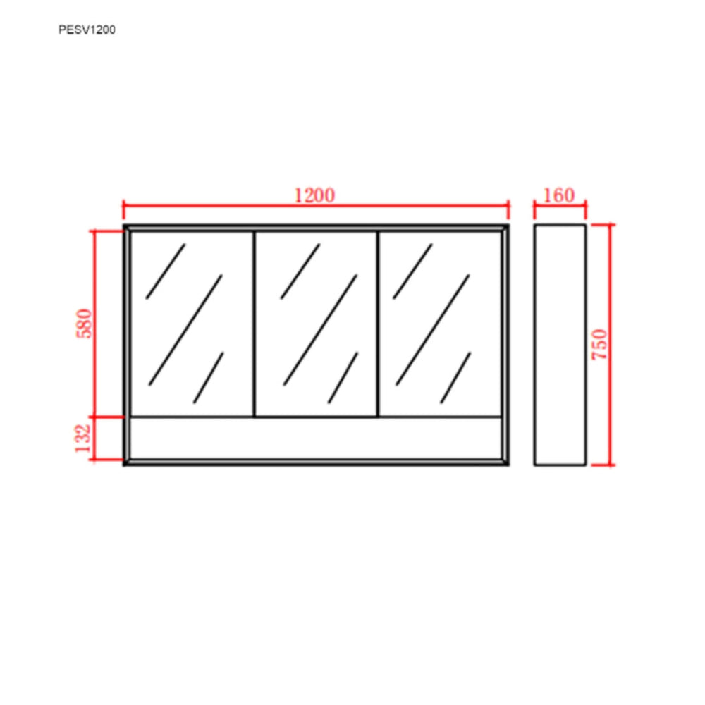 POSEIDON PETRA MATTE BLACK SHAVING CABINET 1200X750MM