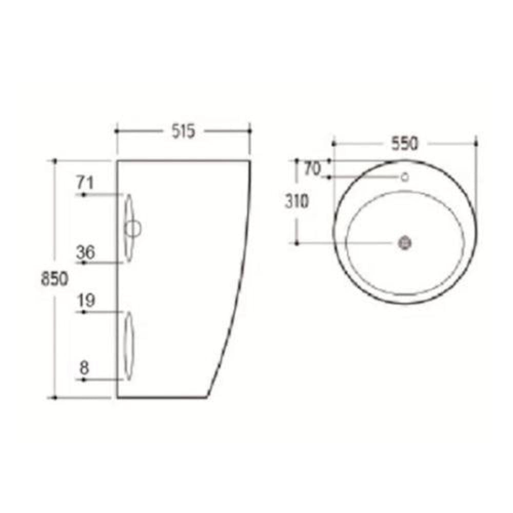 POSEIDON FREESTANDING CERAMIC BASIN WITH OVERFLOW GLOSS WHITE 550MM