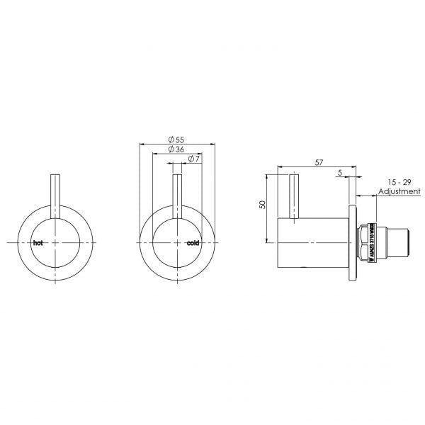 PHOENIX VIVID SLIMLINE WALL TOP ASSEMBLIES EXTENDED SPINDLES 15MM BRUSHED GOLD