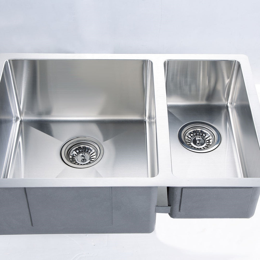 POSEIDON HANDMADE 1 & 1/2 BOWL UNDERMOUNT KITCHEN SINK STAINLESS STEEL 660MM