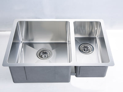 POSEIDON HANDMADE 1 & 1/2 BOWL UNDERMOUNT KITCHEN SINK STAINLESS STEEL 660MM