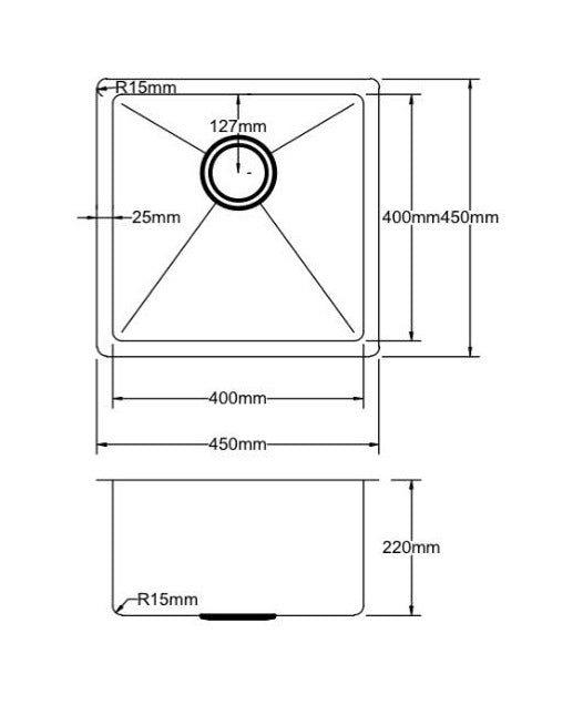 POSEIDON HANDMADE STAINLESS STEEL KITCHEN SINK 450MM