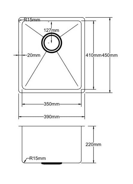 POSEIDON HANDMADE STAINLESS STEEL KITCHEN SINK 390MM