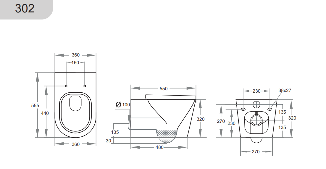 POSEIDON AVERY WALL HUNG PAN GLOSS WHITE