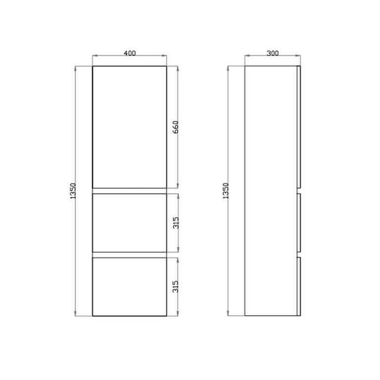 POSEIDON WALL HUNG TALL BOY WHITE OAK 400MM X 1350MM