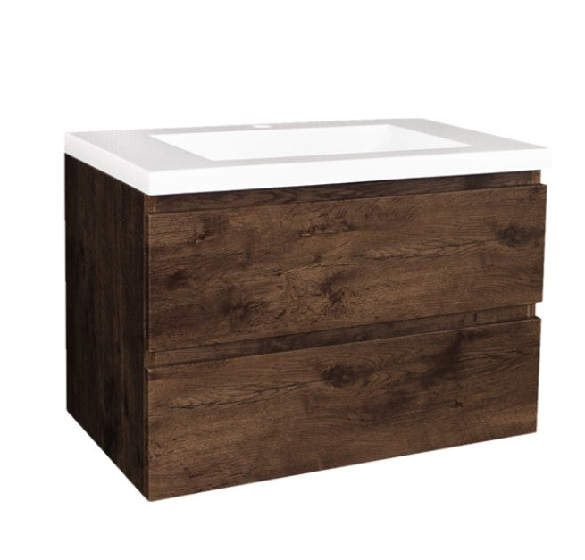 POSEIDON QUBIST DARK OAK 600MM WALL HUNG VANITY