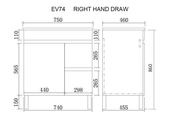 POSEIDON EVIE OAK 750MM SINGLE BOWL FLOOR STANDING VANITY (AVAILABLE IN LEFT HAND DRAWER AND RIGHT HAND DRAWER)