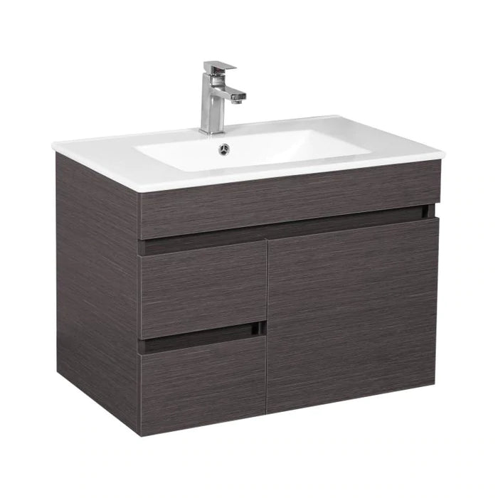 POSEIDON EVIE DARK BROWN 750MM SINGLE BOWL WALL HUNG VANITY (AVAILABLE IN LEFT HAND DRAWER AND RIGHT HAND DRAWER)