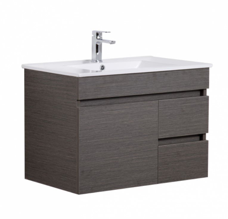 POSEIDON EVIE DARK BROWN 750MM SINGLE BOWL WALL HUNG VANITY (AVAILABLE IN LEFT HAND DRAWER AND RIGHT HAND DRAWER)