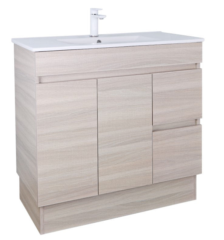 POSEIDON EVIE OAK 900MM SINGLE BOWL FLOOR STANDING VANITY (AVAILABLE IN LEFT HAND DRAWER AND RIGHT HAND DRAWER)