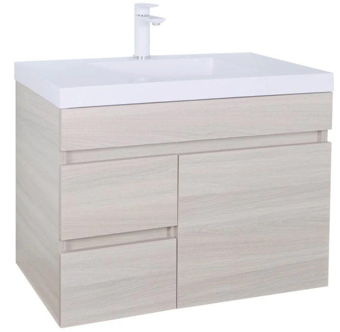 POSEIDON EVIE OAK 750MM SINGLE BOWL WALL HUNG VANITY (AVAILABLE IN LEFT AND RIGHT HAND DRAWER)