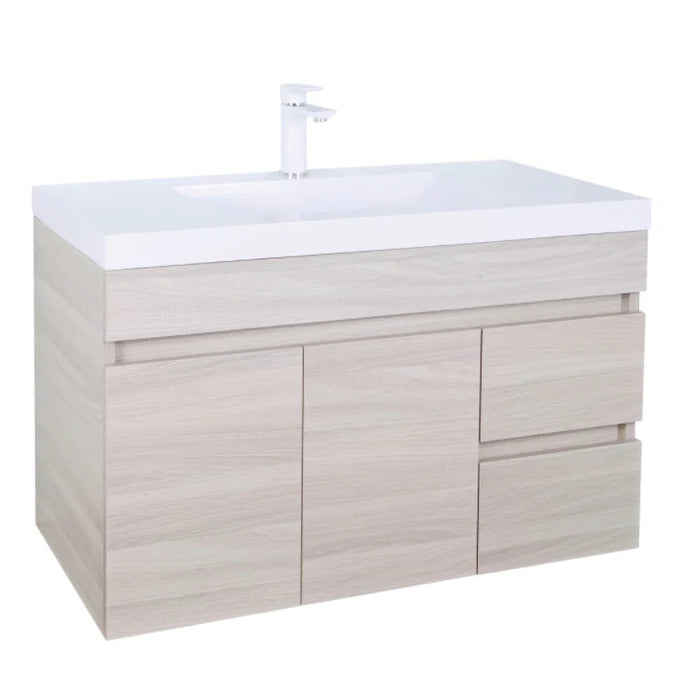 POSEIDON EVIE OAK 900MM SINGLE BOWL WALL HUNG VANITY(AVAILABLE IN LEFT AND RIGHT HAND DRAWER)