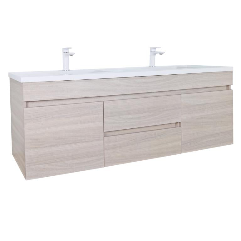 POSEIDON EVIE OAK 1200MM DOUBLE BOWL WALL HUNG VANITY