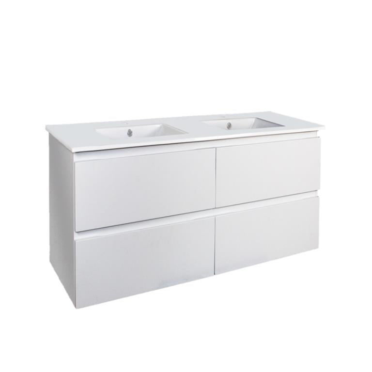 POSEIDON PW GLOSS WHITE 1200MM DOUBLE BOWL WALL HUNG VANITY