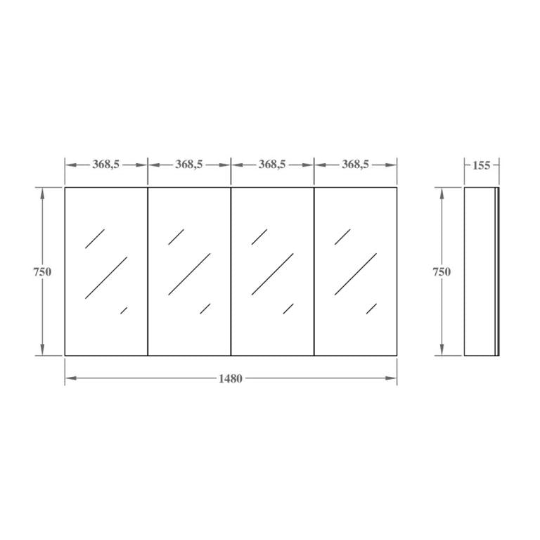 POSEIDON OAK EVIE MIRROR SHAVING CABINET 1480MM