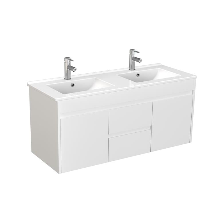 POSEIDON WHITE 1200MM DOUBLE BOWL WALL HUNG VANITY