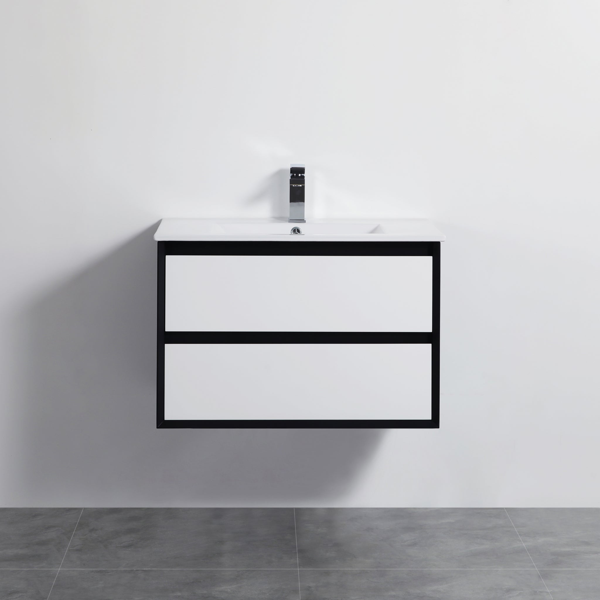 POSEIDON PETRA MATTE WHITE AND MATTE BLACK 750MM WALL HUNG VANITY