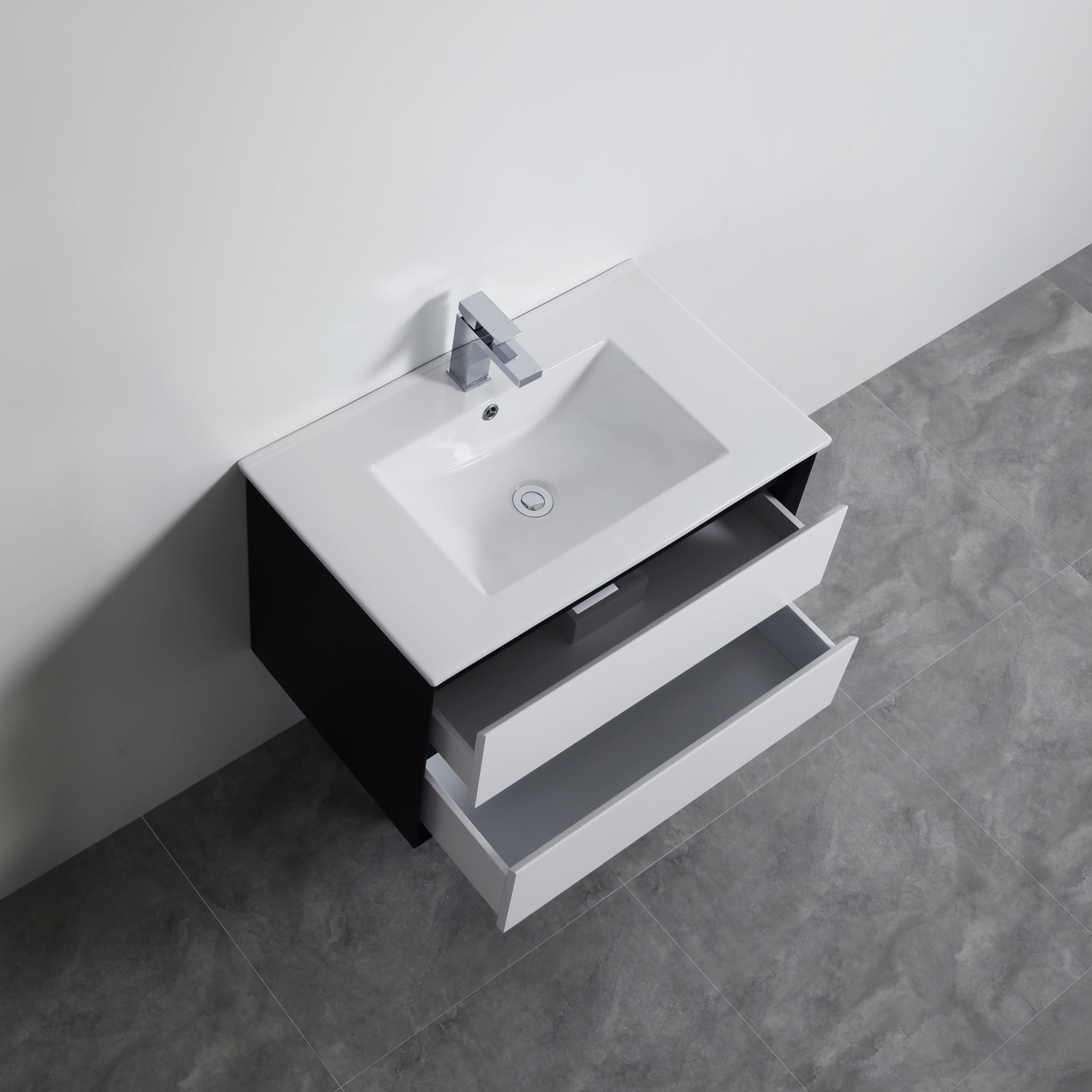 POSEIDON PETRA MATTE WHITE AND MATTE BLACK 750MM WALL HUNG VANITY