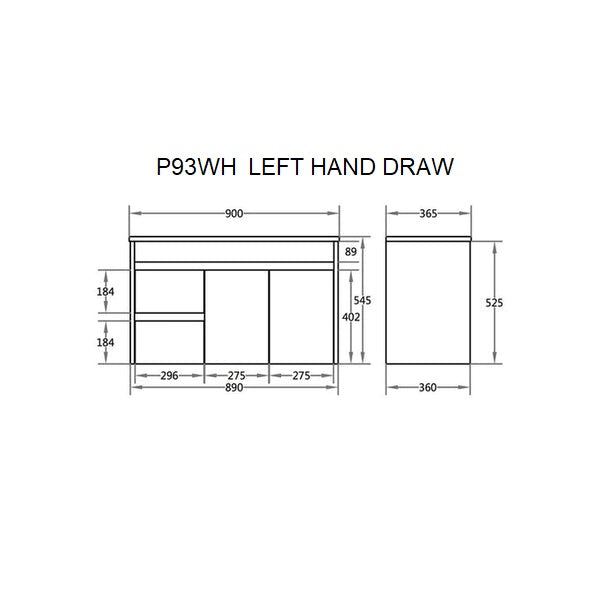 POSEIDON PWH SPACE SAVING WALL HUNG VANITY WHITE 900MM