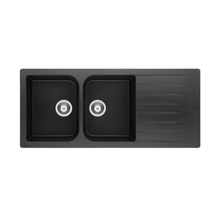 POSEIDON QUARTZ DOUBLE BOWL KITCHEN SINK MATTE BLACK 1160MM