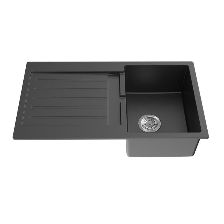 POSEIDON QUARTZ TOP MOUNT KITCHEN SINK MATTE BLACK 860MM