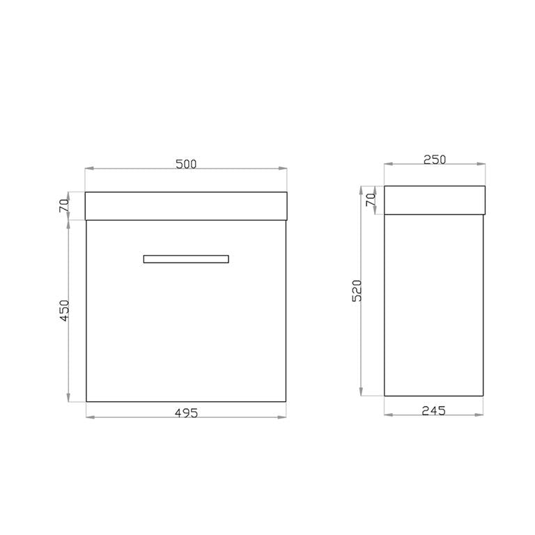 POSEIDON QUBIST SPACE SAVING PVC FILMED WALL HUNG VANITY DARK GREY 500MM