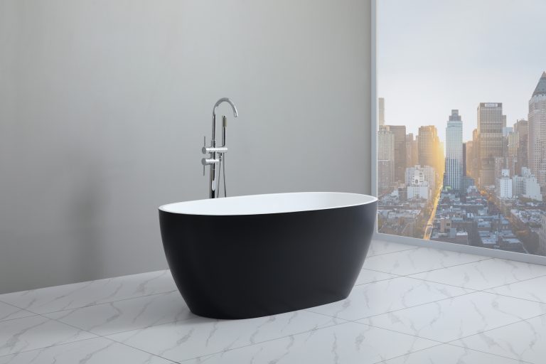 POSEIDON STELLA FREE STANDING BATHTUB MATTE BLACK AND MATTE WHITE 1700MM