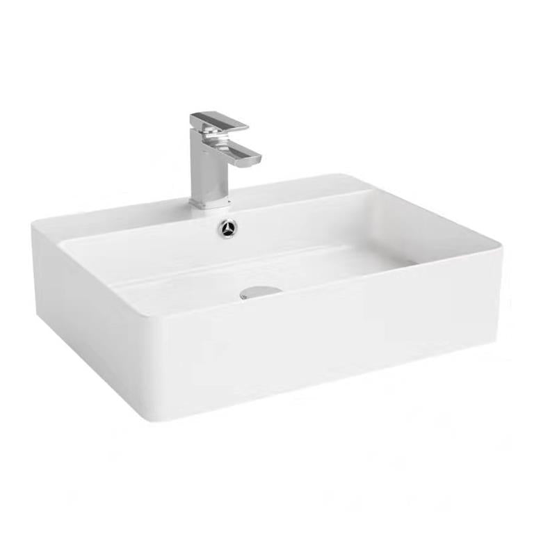 POSEIDON FINE CERAMIC WALL HUNG BASIN ULTRA SLIM GLOSS WHITE 550MM