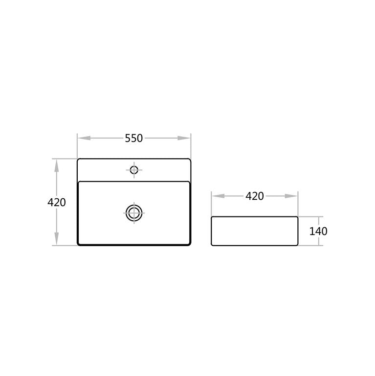 POSEIDON FINE CERAMIC WALL HUNG BASIN ULTRA SLIM GLOSS WHITE 550MM