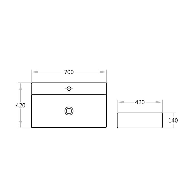 POSEIDON FINE CERAMIC WALL HUNG BASIN ULTRA SLIM GLOSS WHITE 700MM