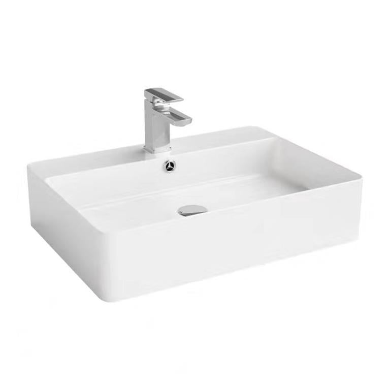 POSEIDON FINE CERAMIC WALL HUNG BASIN ULTRA SLIM GLOSS WHITE 600MM