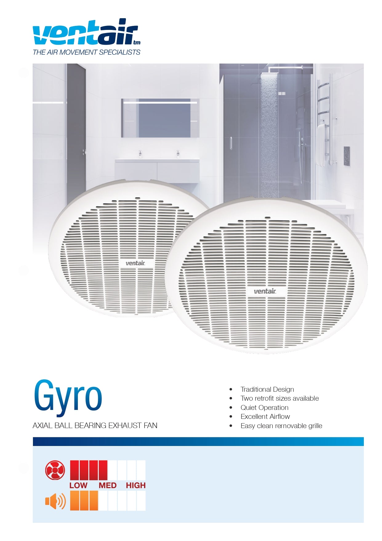 VENTAIR GYRO HIGH AIR EXTRACTION AXIAL EXHAUST FAN WHITE (AVAILABLE IN 200MM AND 250MM)