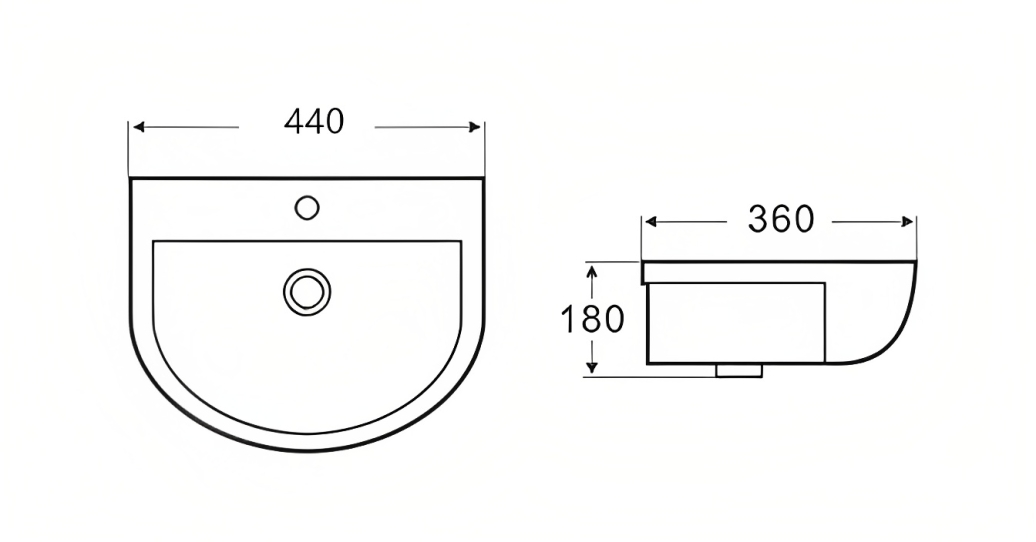 POSEIDON WALL HUNG BASIN GLOSS WHITE 440MM