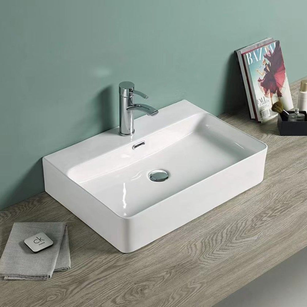 POSEIDON WALL HUNG / ABOVE COUNTER BASIN WITH TAPHOLE AND OVERFLOW GLOSS WHITE 600MM