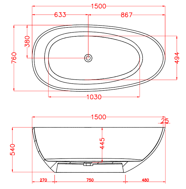 RIVA PETII FREESTANDING BATHTUB TRANSPARENT BLACK (AVAILABLE IN 1500MM AND 1700MM)