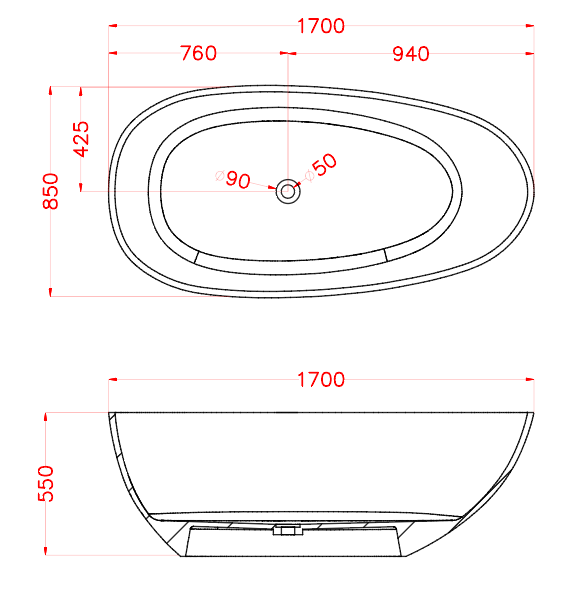 RIVA PETII FREESTANDING BATHTUB TRANSPARENT BLACK (AVAILABLE IN 1500MM AND 1700MM)