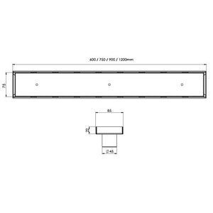 PHOENIX FLAT STAINLESS STEEL 45MM CHANNEL DRAIN TI 75 OUTLET 600MM, 750MM, 900MM AND 1200MM