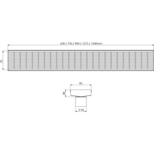 PHOENIX V MATTE BLACK 45MM CHANNEL DRAIN HG 75MM OUTLET 600MM, 750MM, 900MM AND 1200MM