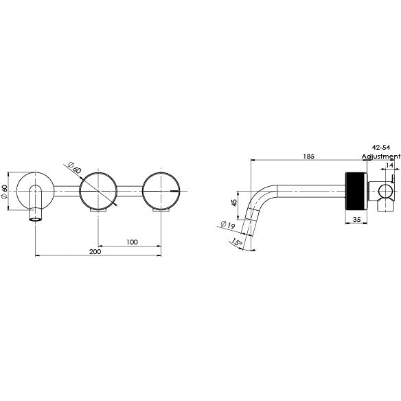 PHOENIX AXIA WALL BASIN BATH CURVED OUTLET HOSTESS SET 180MM BRUSHED NICKEL