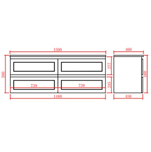 CETO FREMANTLE MATTE GREY 1500MM SINGLE BOWL WALL HUNG VANITY