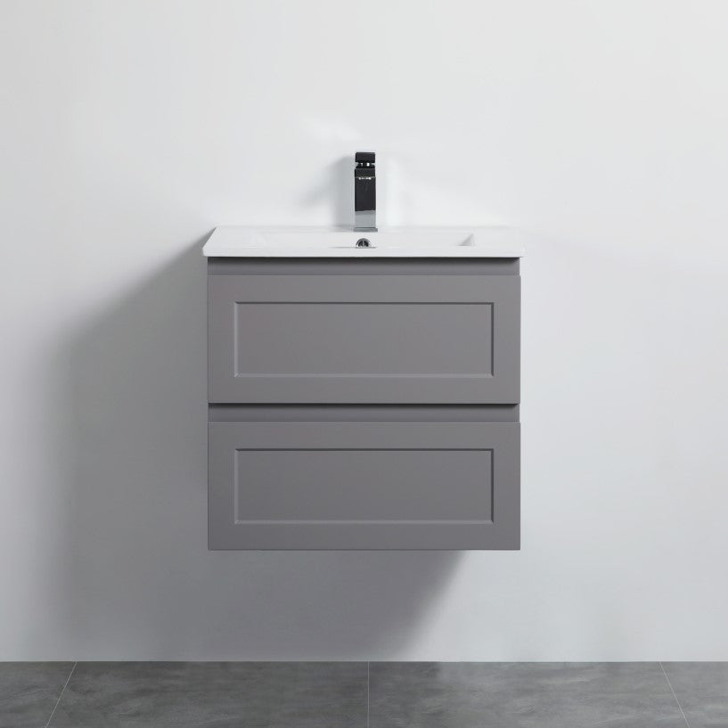 CETO FREMANTLE MATTE GREY 600MM SINGLE BOWL WALL HUNG VANITY