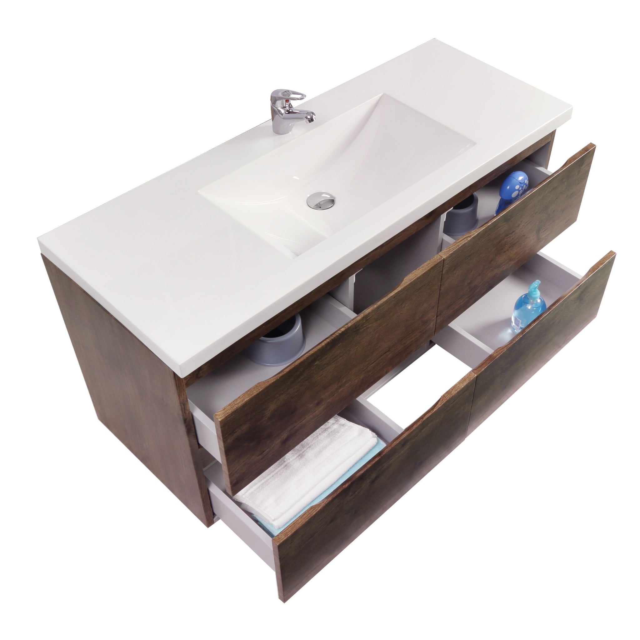 POSEIDON QUBIST DARK OAK 1200MM SINGLE BOWL WALL HUNG VANITY