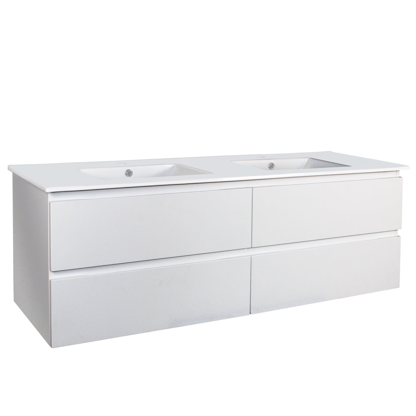 POSEIDON QUBIST MATTE WHITE 1500MM DOUBLE BOWL WALL HUNG VANITY