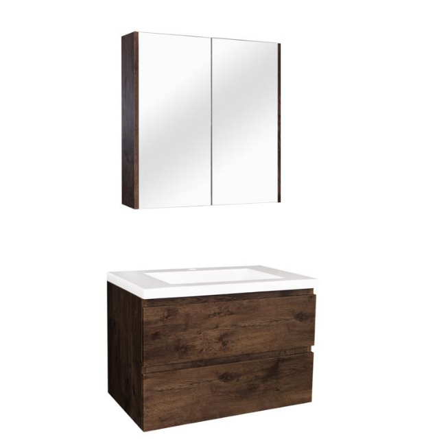 POSEIDON QUBIST DARK OAK 750MM WALL HUNG VANITY