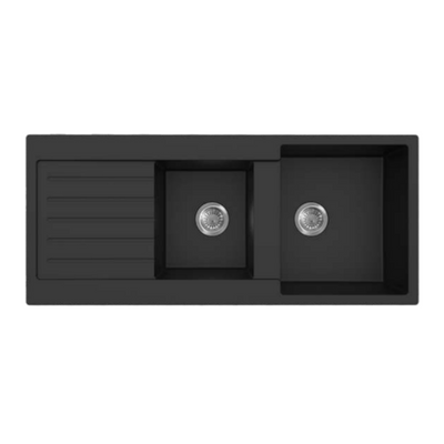 POSEIDON QUARTZ DOUBLE BOWL KITCHEN SINK MATTE BLACK 1160MM